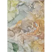 Photo of Gray and Gold Abstract Washable Non Skid Indoor Outdoor Area Rug