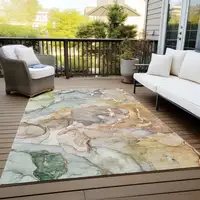 Photo of Gray and Gold Abstract Washable Non Skid Indoor Outdoor Area Rug