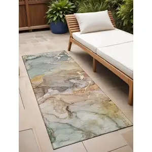 Photo of Gray and Gold Abstract Washable Non Skid Indoor Outdoor Runner Rug