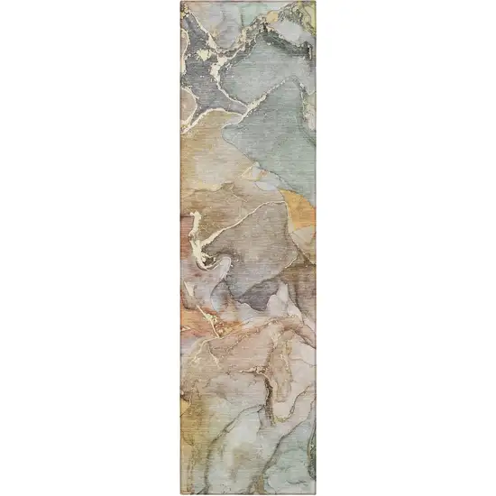 Gray and Gold Abstract Washable Non Skid Indoor Outdoor Area Rug Photo 5