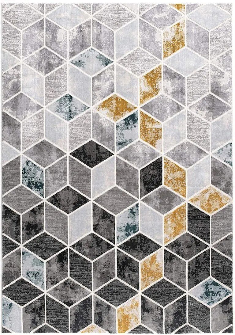 Gray and Gold Cubic Block Area Rug Photo 1
