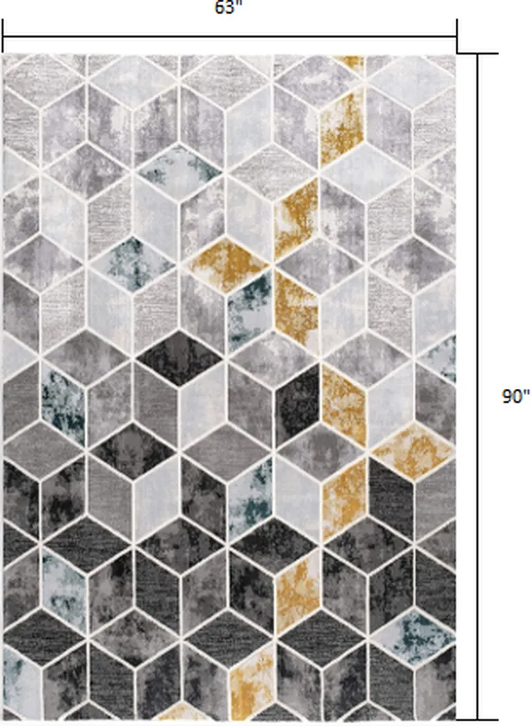 Gray and Gold Cubic Block Area Rug Photo 2
