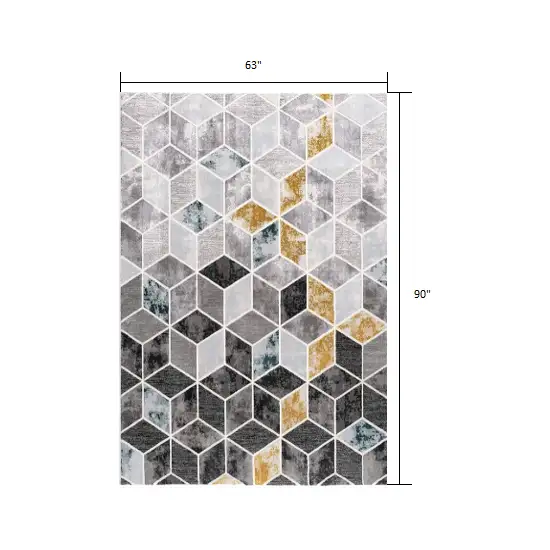 Gray and Gold Cubic Block Area Rug Photo 2