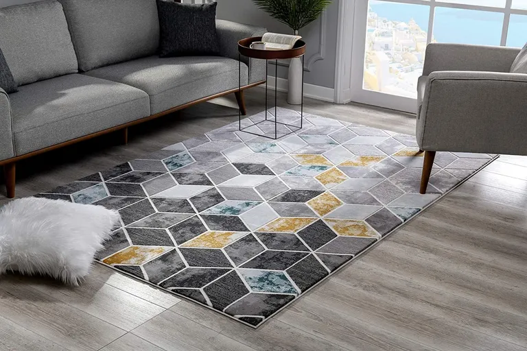Gray and Gold Cubic Block Area Rug Photo 3