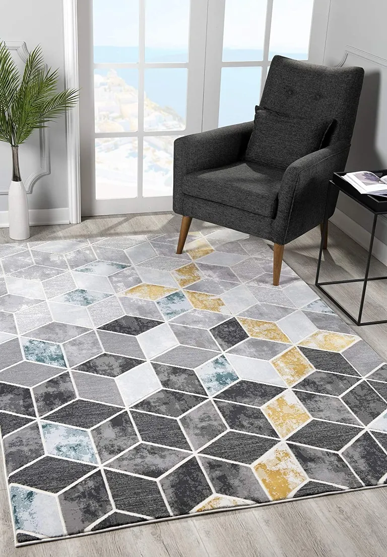 Gray and Gold Cubic Block Area Rug Photo 4