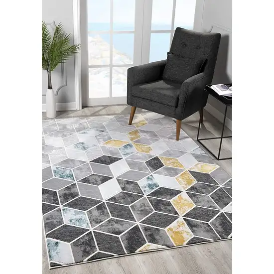 Gray and Gold Cubic Block Area Rug Photo 4