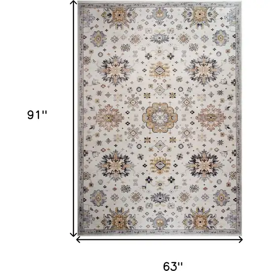 Gray and Gold Floral Area Rug Photo 4