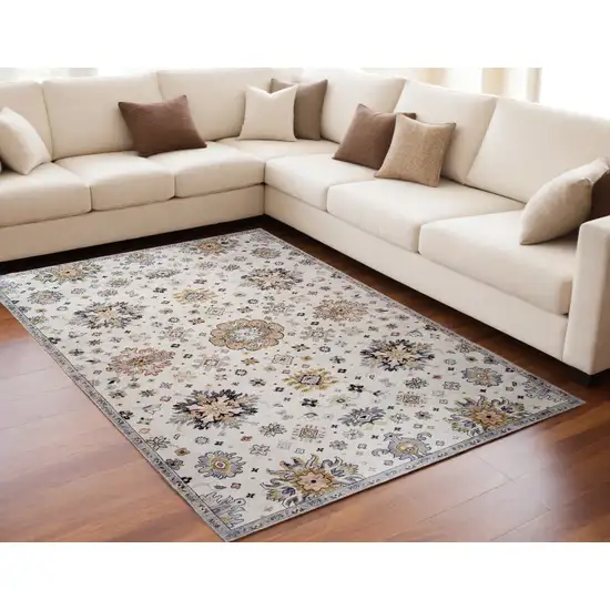 Gray and Gold Floral Area Rug Photo 1