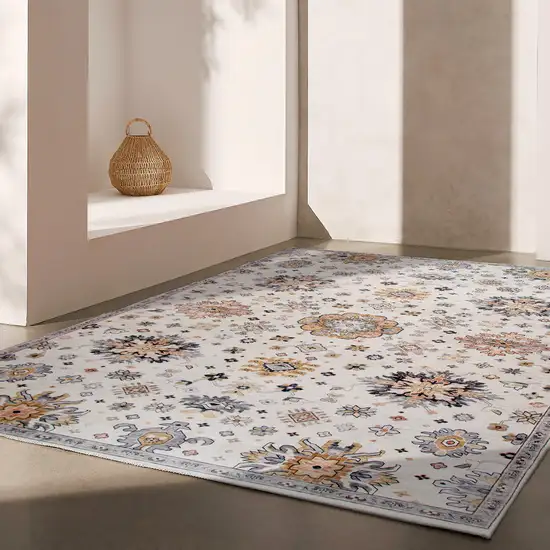 Gray and Gold Floral Area Rug Photo 5