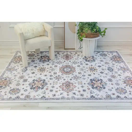 Gray and Gold Floral Area Rug Photo 6