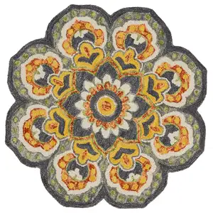 Photo of Gray and Gold Floret Area Rug