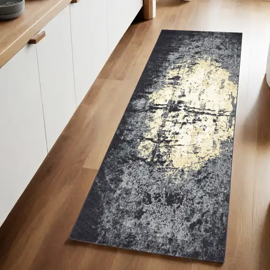 Gray and Gold Geometric Runner Rug Photo 1