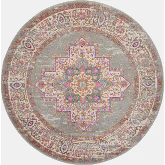 4' Gray Round Power Loom Area Rug Photo 4