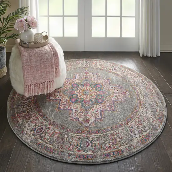 4' Gray Round Power Loom Area Rug Photo 7