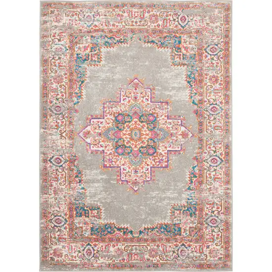 Gray And Gold Medallion Distressed Area Rug Photo 6