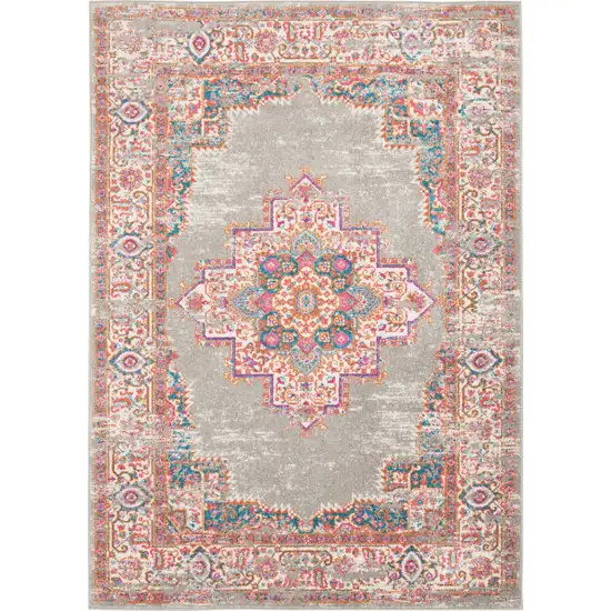 Gray And Gold Medallion Distressed Area Rug Photo 1