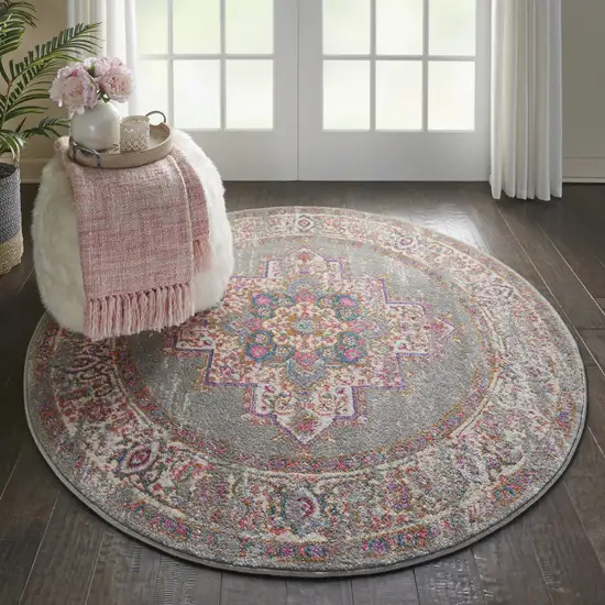 5' Gray Round Power Loom Area Rug Photo 7