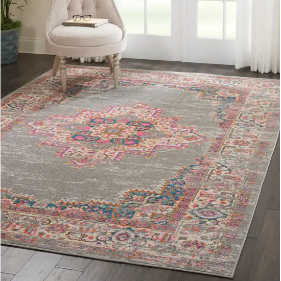 Gray And Gold Medallion Distressed Area Rug Photo 8