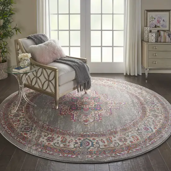 8' Gray Round Power Loom Area Rug Photo 7