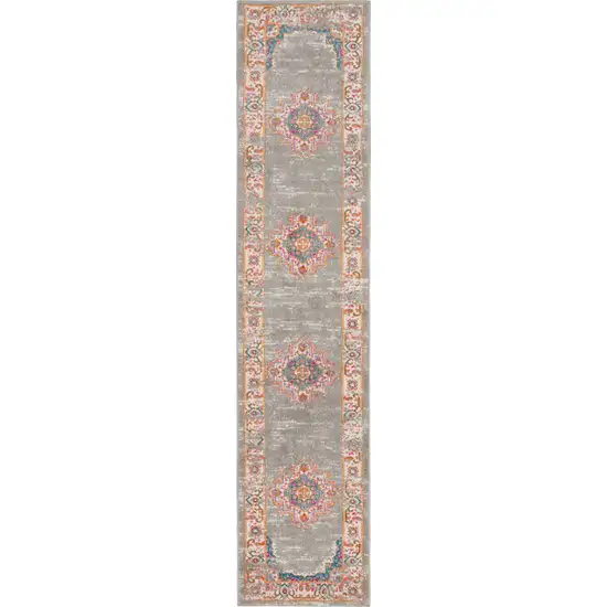 Gray and Gold Medallion Runner Rug Photo 1