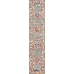 Photo of Gray and Gold Medallion Runner Rug