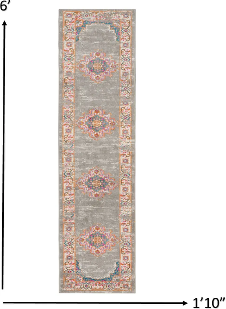 Gray and Gold Medallion Runner Rug Photo 2