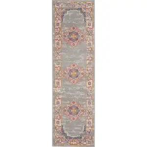 Photo of Gray and Gold Medallion Runner Rug