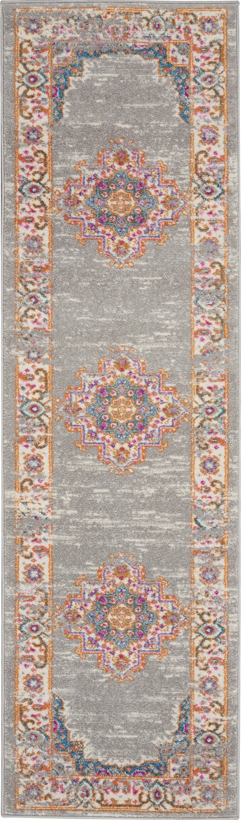 Gray and Gold Medallion Runner Rug Photo 1