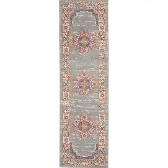 Gray and Gold Medallion Runner Rug Photo 1