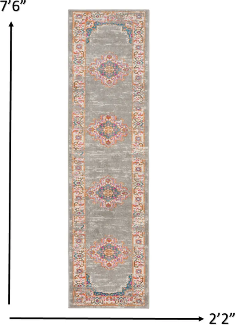 Gray and Gold Medallion Runner Rug Photo 2