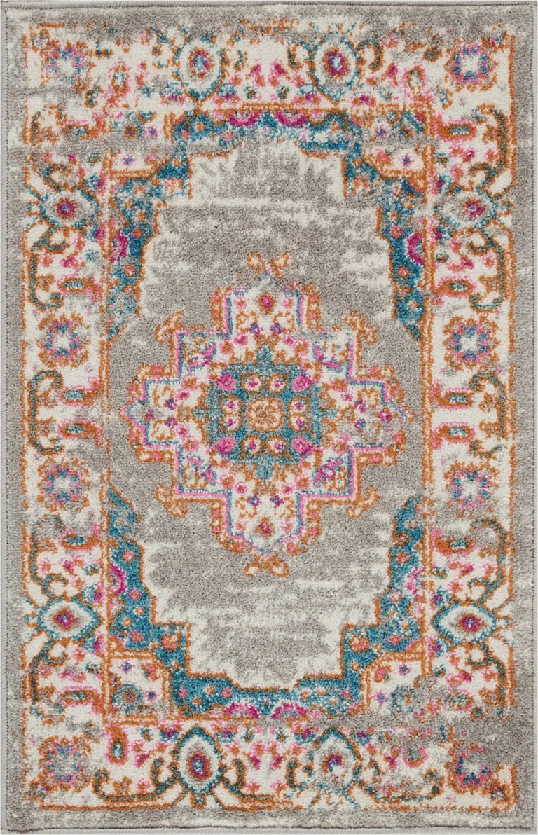 Gray and Gold Medallion Scatter Rug Photo 1