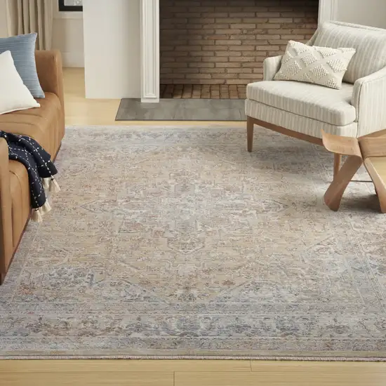 Gray and Gold Oriental Power Loom Distressed Area Rug With Fringe Photo 7