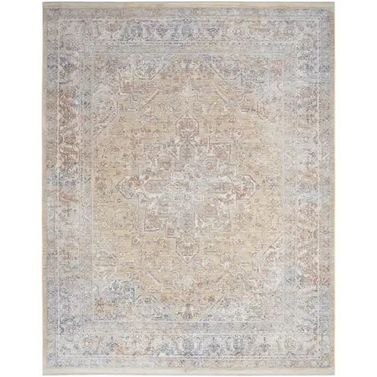 Gray and Gold Oriental Power Loom Distressed Area Rug With Fringe Photo 1