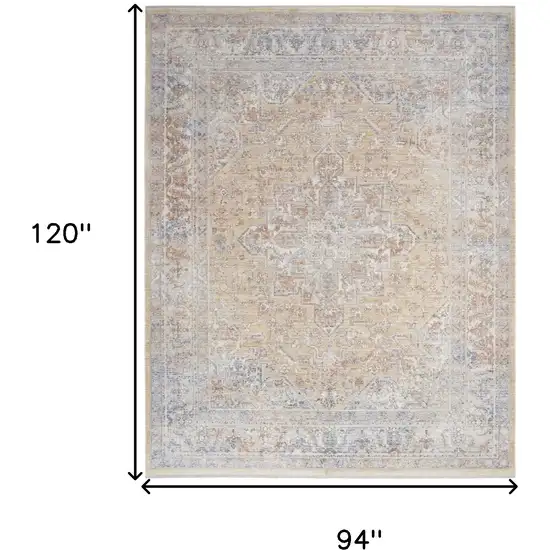 Gray and Gold Oriental Power Loom Distressed Area Rug With Fringe Photo 10