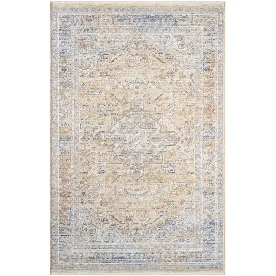 Gray and Gold Oriental Power Loom Distressed Area Rug Photo 1