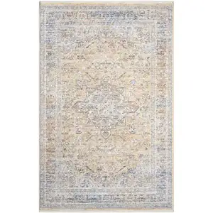 Photo of Gray and Gold Oriental Power Loom Distressed Area Rug