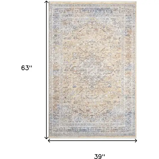 Gray and Gold Oriental Power Loom Distressed Area Rug Photo 8