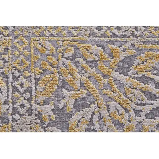 Gray and Gold Oriental Power Loom Worn Faded Area Rug Photo 5