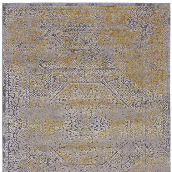 Gray and Gold Oriental Power Loom Worn Faded Area Rug Photo 4