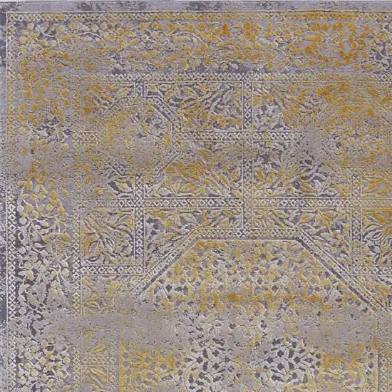 Gray and Gold Oriental Power Loom Worn Faded Area Rug Photo 6