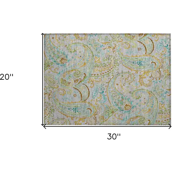 Gray and Gold Paisley Washable Non Skid Indoor Outdoor Area Rug Photo 9