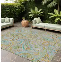 Photo of Gray and Gold Paisley Washable Non Skid Indoor Outdoor Area Rug