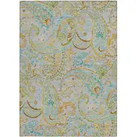 Photo of Gray and Gold Paisley Washable Non Skid Indoor Outdoor Area Rug