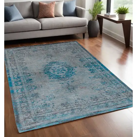 Gray and Green Medallion Non Skid Area Rug Photo 1