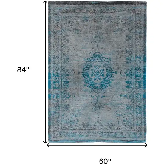 Gray and Green Medallion Non Skid Area Rug Photo 3