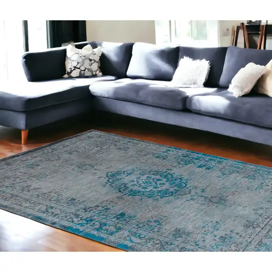 Gray and Green Medallion Non Skid Area Rug Photo 1