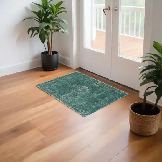 Gray and Green Medallion Non Skid Area Rug Photo 1