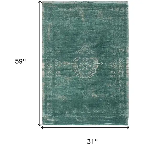 Gray and Green Medallion Non Skid Area Rug Photo 3