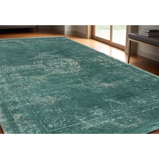 Gray and Green Medallion Non Skid Area Rug Photo 1