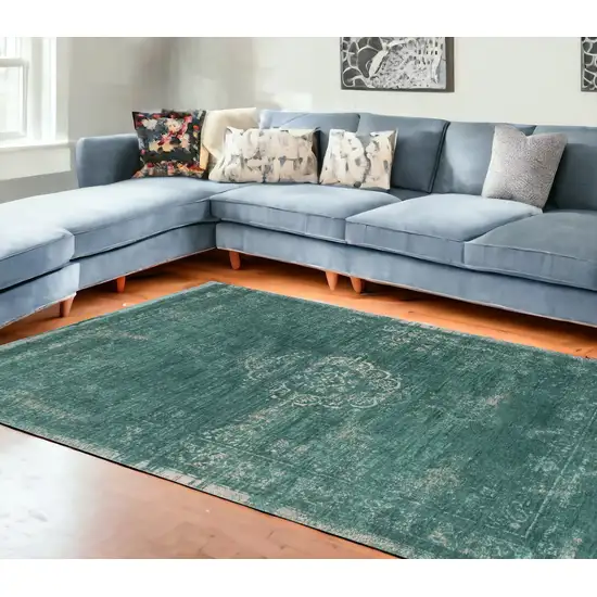 Gray and Green Medallion Non Skid Area Rug Photo 1